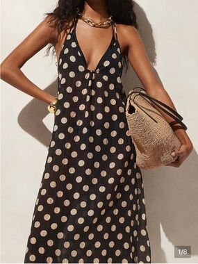 J. Crew Black Polka Dot Midi Dress swimsuit cover-up